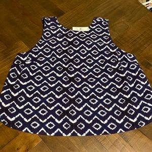 Loft Blue and White Tie Dye Flowy Tank Top Medium